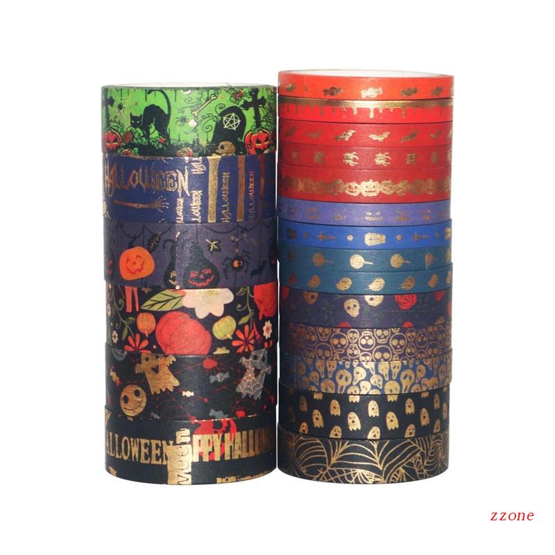 Zzz 20 Rol Isolasi / Selotip Washi Motif Tengkorak Warna Hitam / Emas Untuk Dekorasi