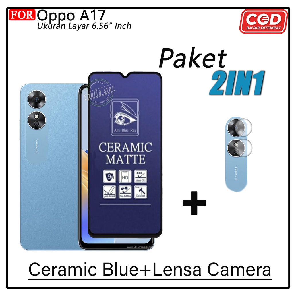 PAKET 2IN1 Tempered Glass Matte Oppo A17 A17k Anti Glare Full Layar