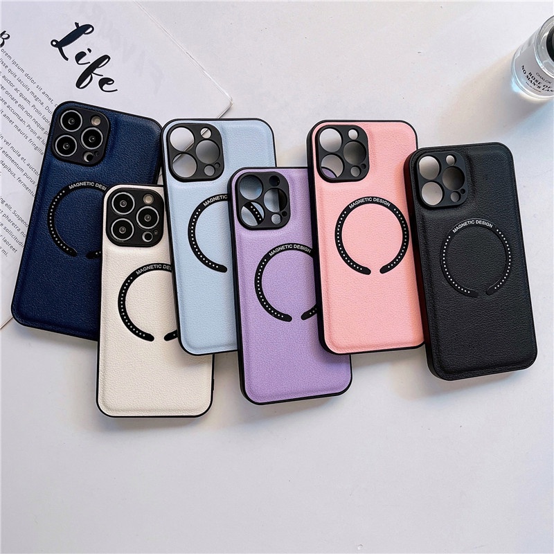 Case Magnetik Shockproof Tekstur Litchi Cover IPhone 11 12 13 14 Pro Max X XS XR
