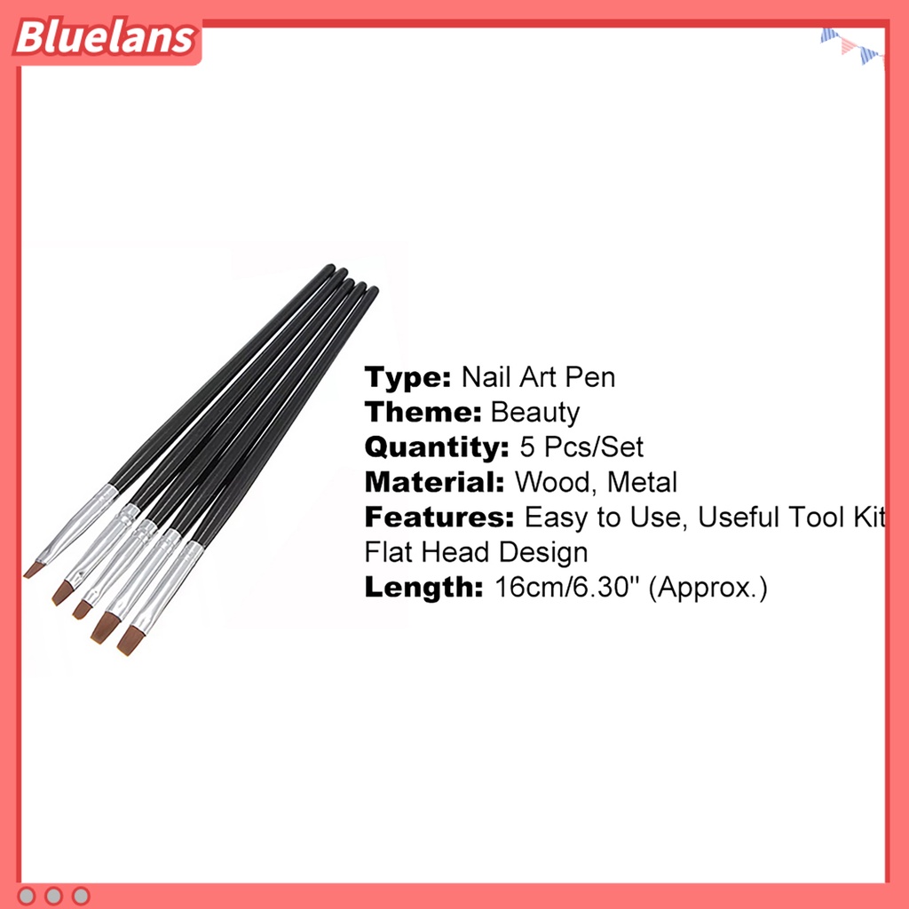 [Bayar Di Tempat]5PCS Nail Art Acrylic UV Gel Salon Pen Flat Brush Kit Dotting Tool