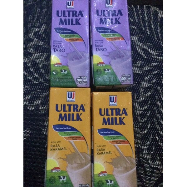 

ultra milk uht rasa full cream/karamel/strawberry dan taro 200 ml