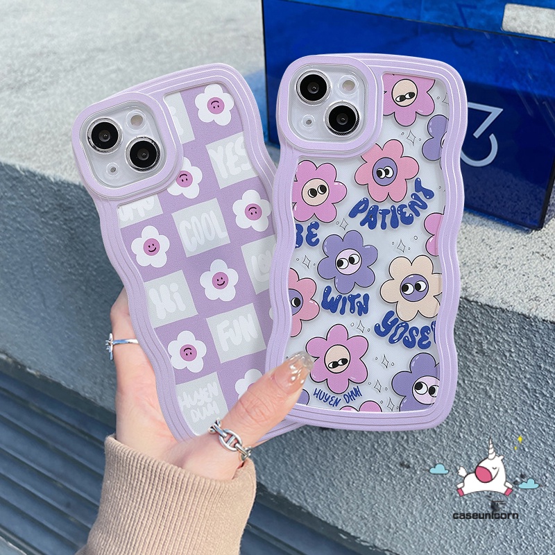Case Oppo A15 A17 A16 A57 A95 A17K A55 A3s A78 A16K A77s A77 A1K A96 A9 A5 A54 A74 A76 A12 A7 A5s F9 A16E A53 A16s A52 Reno 8T 8 6 7Z Korea Lucu Smiley Bunga Lembut Bergelombang Casing Edge