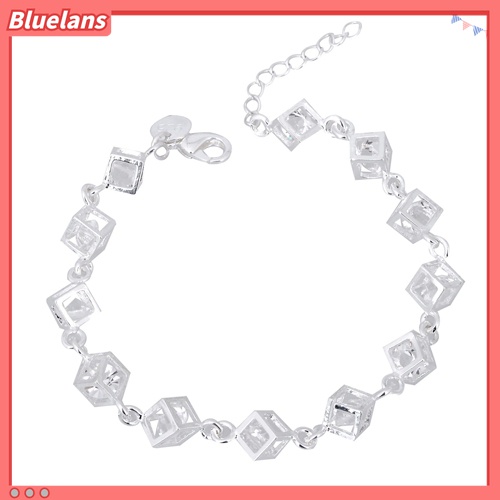 Gelang Wanita Lapis Silver Bentuk Kubus Aksen Berlian Imitasi Untuk Pesta Pertunangan