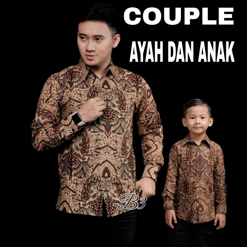 TERBARU Couple sweet || couple batik ayah dan anak cowok BATIK Motif Mataram coklat size jumbo M,L,XL,XXL,3XL,4L,5L