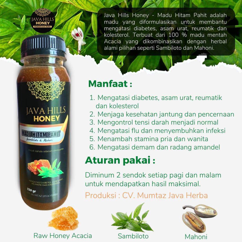 GRATIS SENDOK KAYU / MADU HITAM PAHIT BY MUMTAZ JAVA HERBA (Java Hills Honey) 330gr / MADU HITAM PAHIT JAVAHILLS