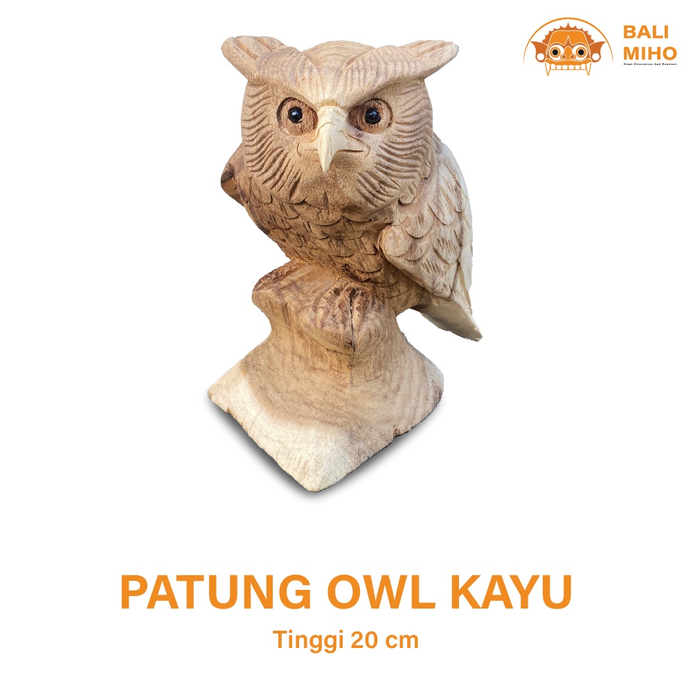 Patung Burung Hantu 20 cm - Patung Kayu - Patung Owl - Dekorasi Patung Burung - Patung Burung Kayu -