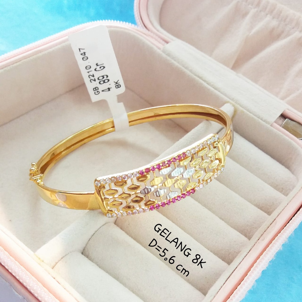 Gelang pipa mata wanita dewasa motif plat kadar 375 8k diameter 5.6cm