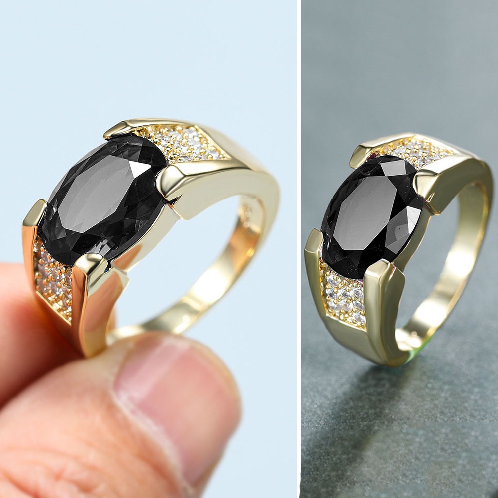 Cincin Emas 18K Hias Batu Permata Kristal Agate Hitam Untuk Pria Dan Wanita