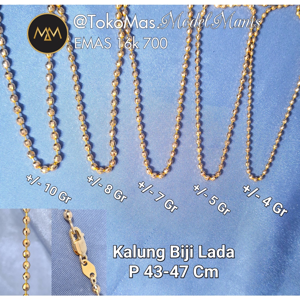 Kalung Biji Lada ukir kilap emas kuning 700 kadar 16k