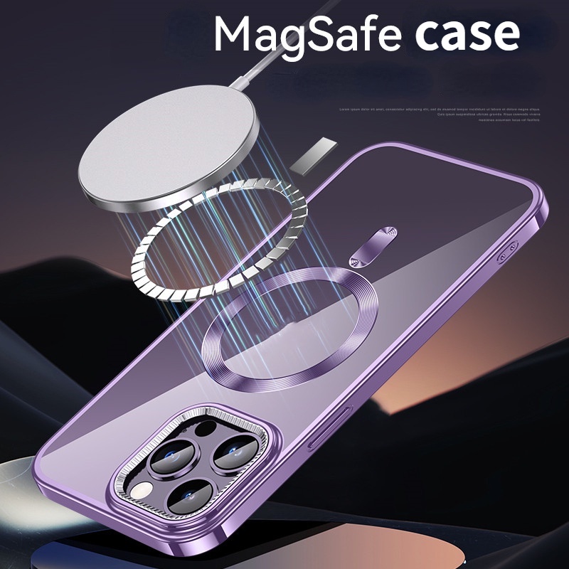 Luxury Plating Magnetic Untuk Cas Charger Wireless Untuk Iphone14 13 12 Pro Max14 plus Clear Cover Casing iPhone