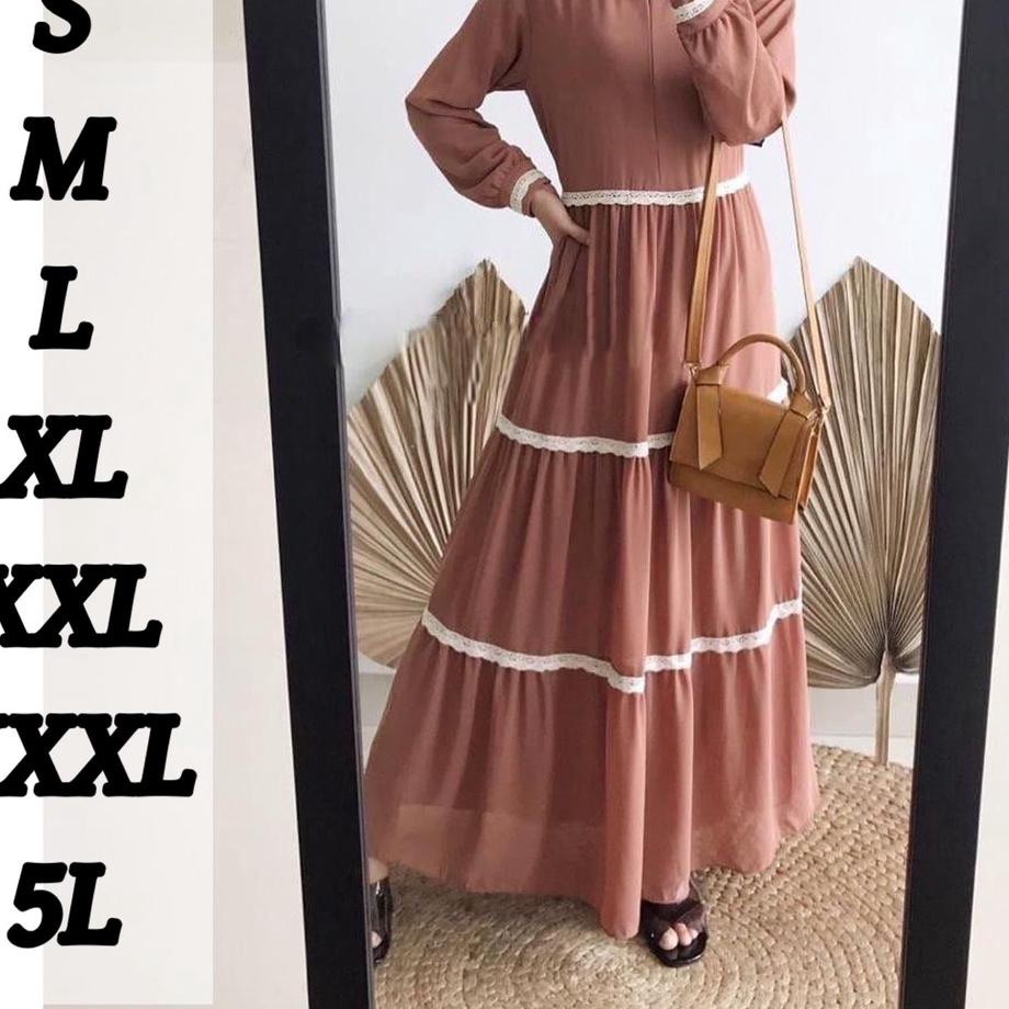 Harga Termurah ( S M L XL XXL XXXL 5L ) Anindya maxy | GAMIS SUSUN RENDA