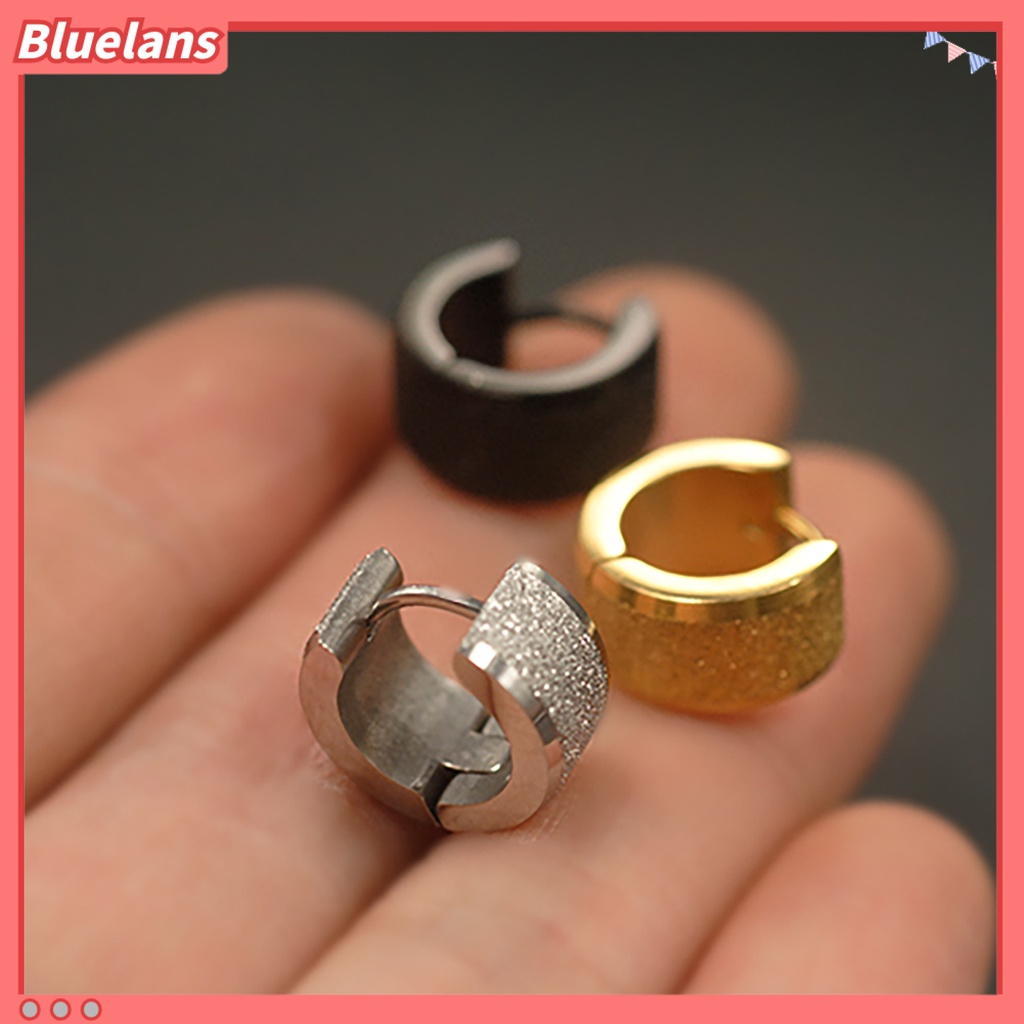 Bluelans 1 Pair Men Women Titanium Steel Dull Polish Hoop Huggie Earrings Ear Studs