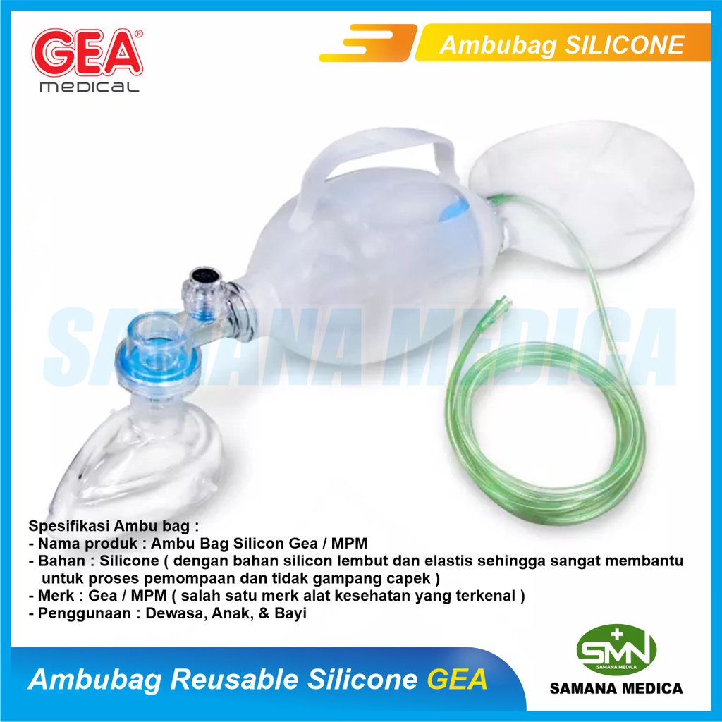 Ambubag Reusable Silikon SILICONE Manual Rescucition Set Bayi Anak dan Dewasa GEA dengan Hardcase Murah Promo