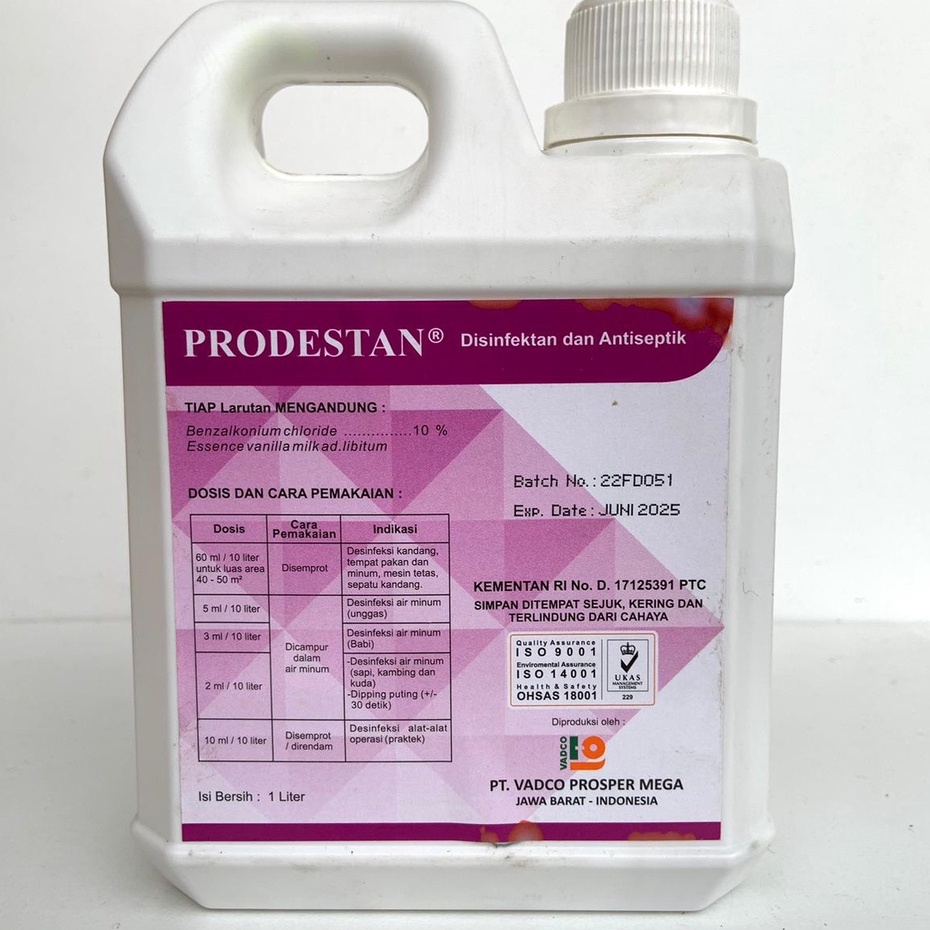 PRODESTAN 1Liter - Desinfektan Kandang - Desinfektan PMK Aroma Vanila Antiseptik Anti Virus Kuman Bakteri