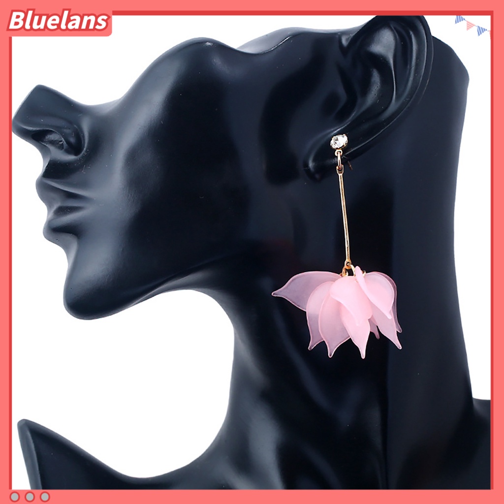 Bluelans 1Pair Drop Earrings Flower Petals Pendant Ear Decoration Alloy Women Long Dangle Earrings Party