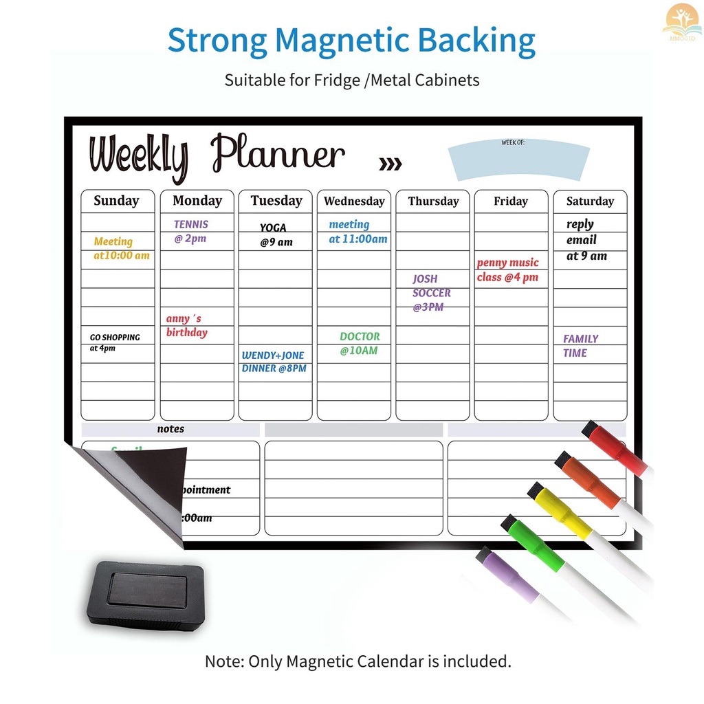 Set Stiker Papan Tulis Kalender Magnetik Dapat Dihapus Flexible Ukuran 16.5x11.8inci Untuk Kulkas