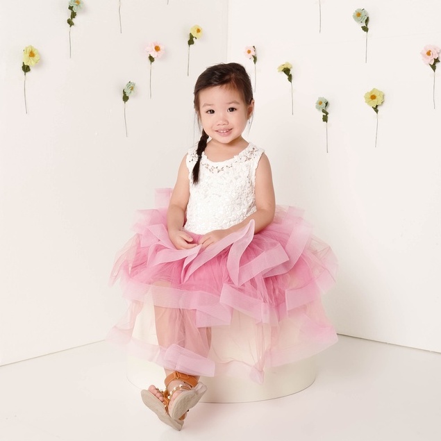 Naura Dress Premium Anak Brokat Organdi Ruffle JU05