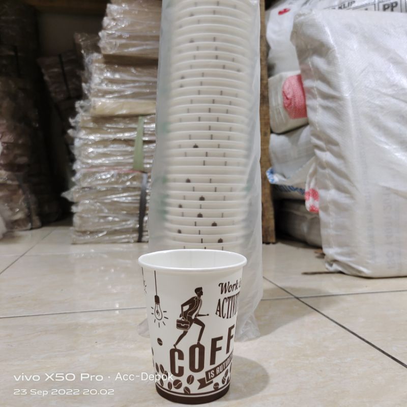 PAPERCUP 8 OZ / GELAS KERTAS 8OZ MOTIF FRESH MORNING COFFE / MOTIP TERBARU ISI 50 PCS