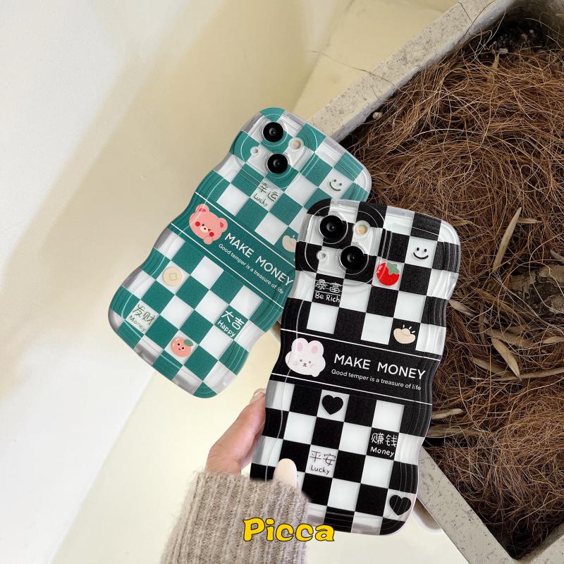 Case Untuk Samsung A14 A12 A04s A53 A20s A33 A32 A13 A22 A30s A51 A52 A23 A02s A31 A21s A50s A11 M12 A52s A50 A03s A03 F22 M22 M32 Pasangan Checkerboard Bear Rabbit Wavy Edge Cover