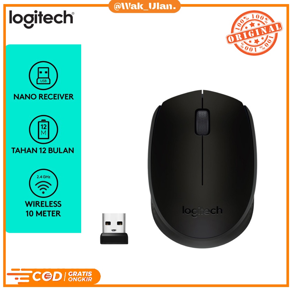 Mouse Wireless Tanpa kabel Logitech LOGI TECH B170 B-170 B 170 PC LAPTOP KOMPUTER COMPUTER