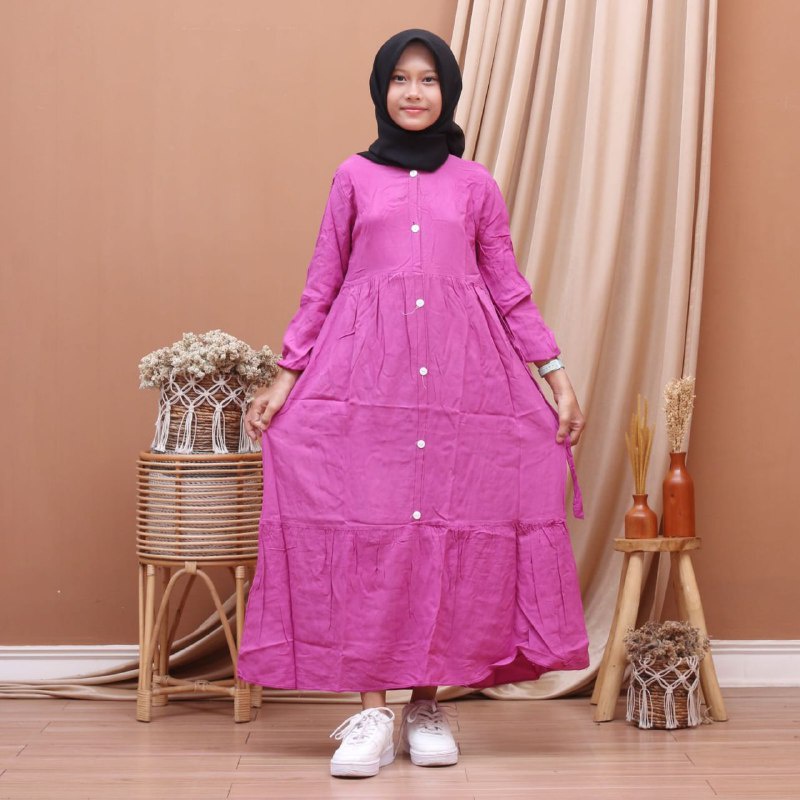 Gamis susun anak homedress muslimah katun adem kancing depan viral tiktok murah promo diskon COD