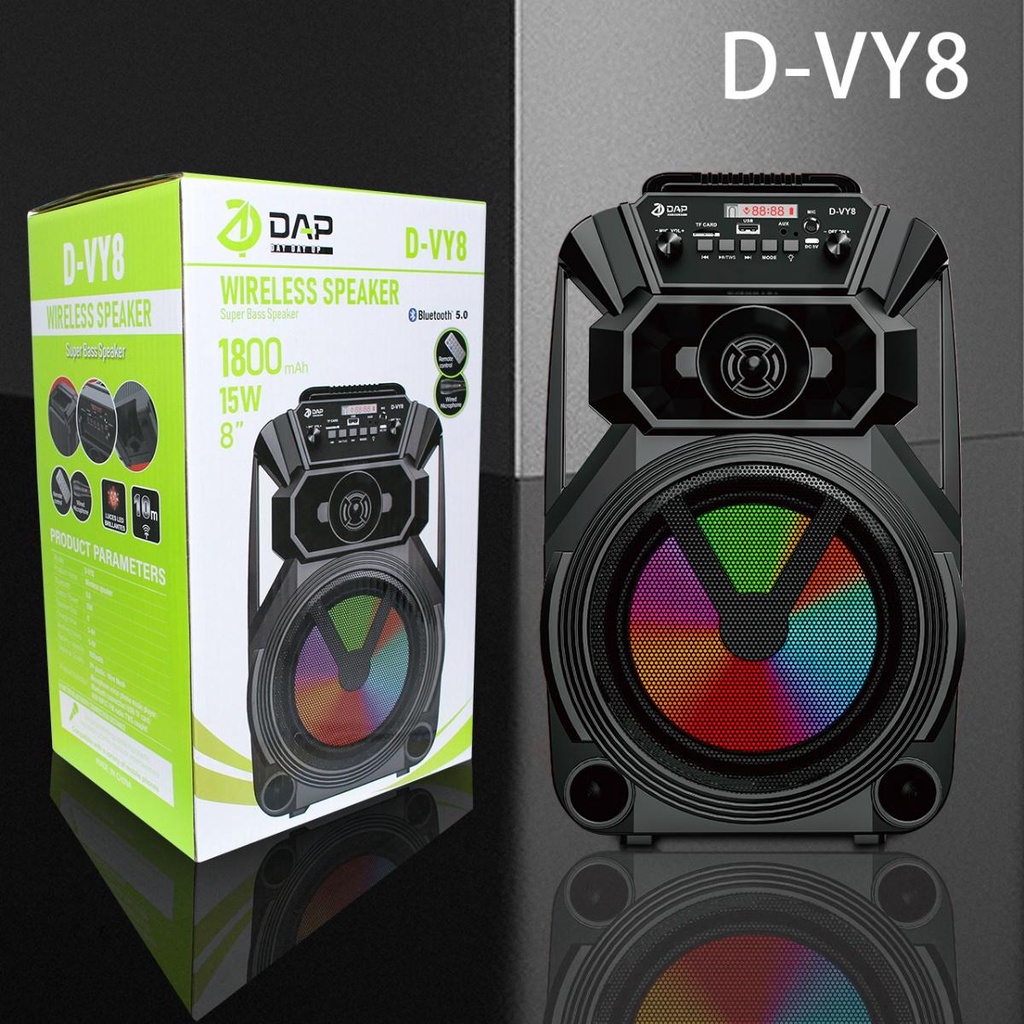 DAP Speaker Bluetooth D-VY8 Karaoke Free Mic - 8 Inchi / Salon Aktif Portable Radio Fm Mp3 Super Bass Speaker Aktif Wireless