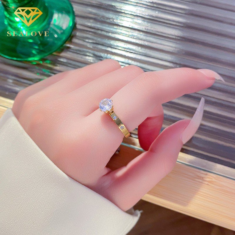 Cincin titanium wanita Anti Karat 18k emas cicin kawin berlian pernikahan Korea