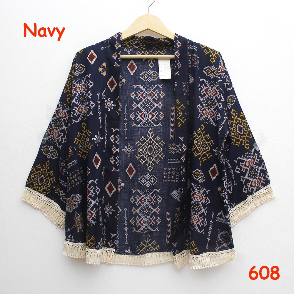 JakartaFashion - cardigan rayon motif tribal etnik modern kardigan renda rumbai bohemian batik