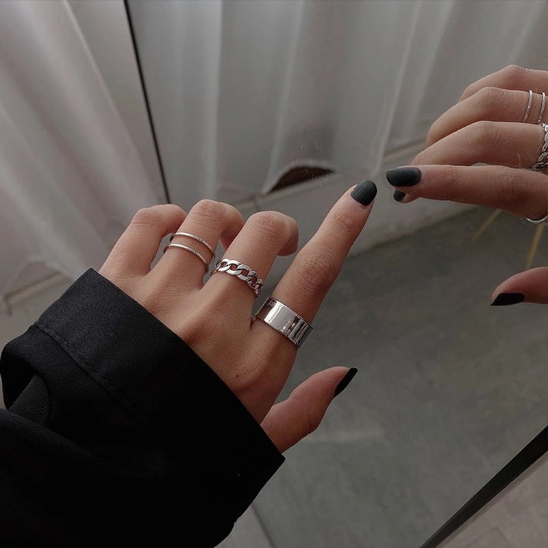 3 Pcs / Set INS Cincin Korea Silver Gaya Punk Wanita dan Pria (TR-002)