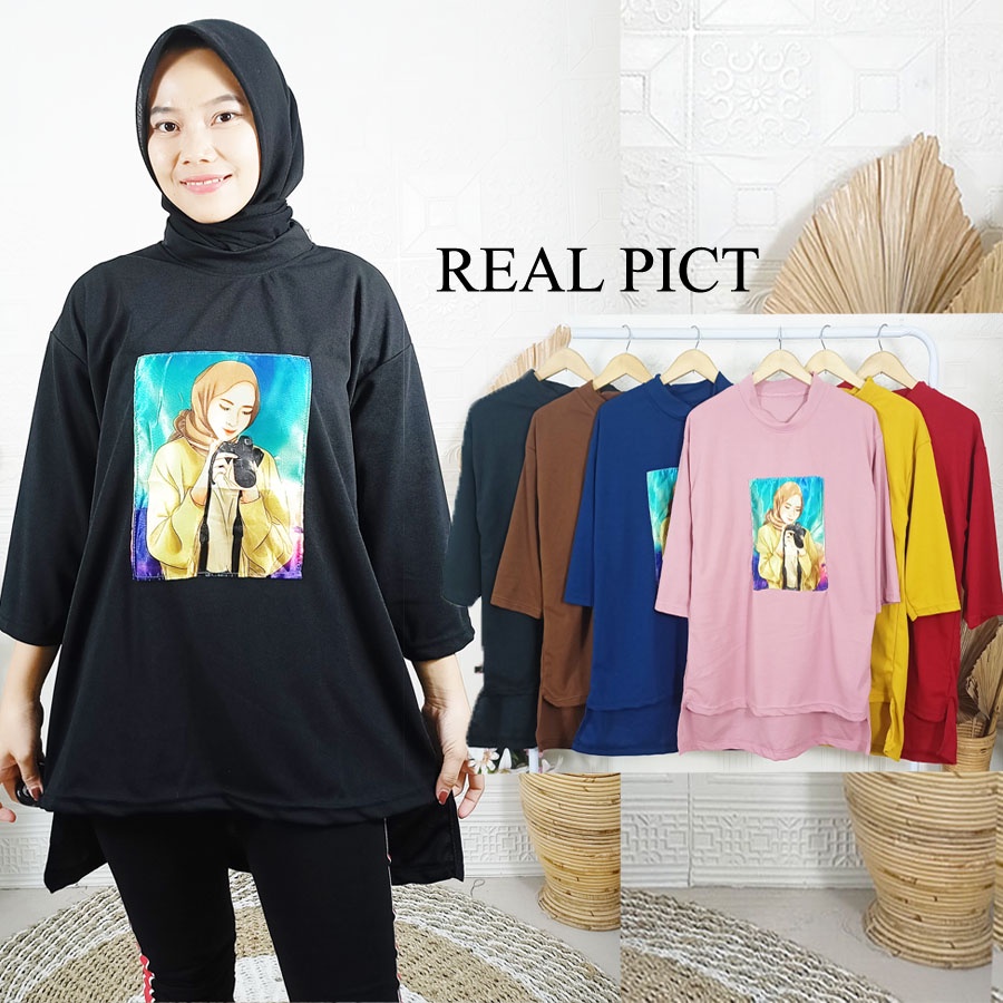 ATASAN OVERSIZE KAOS AUTHENTIC WANITA CANTIK BERHIJAB BIGSIZE BLOUSE GL FASHION