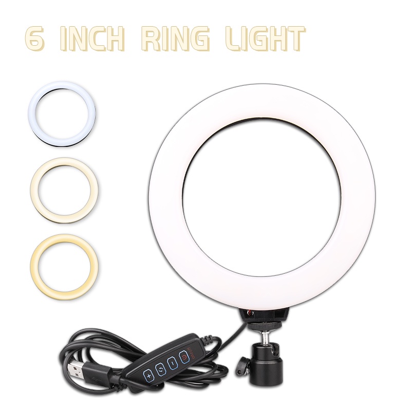 LAMPU Ring Light 16cm + Light Stand Tripod  with 1 Holder HP &amp; Remot 6INC MAKE UP VLOG LIVESTREAMING