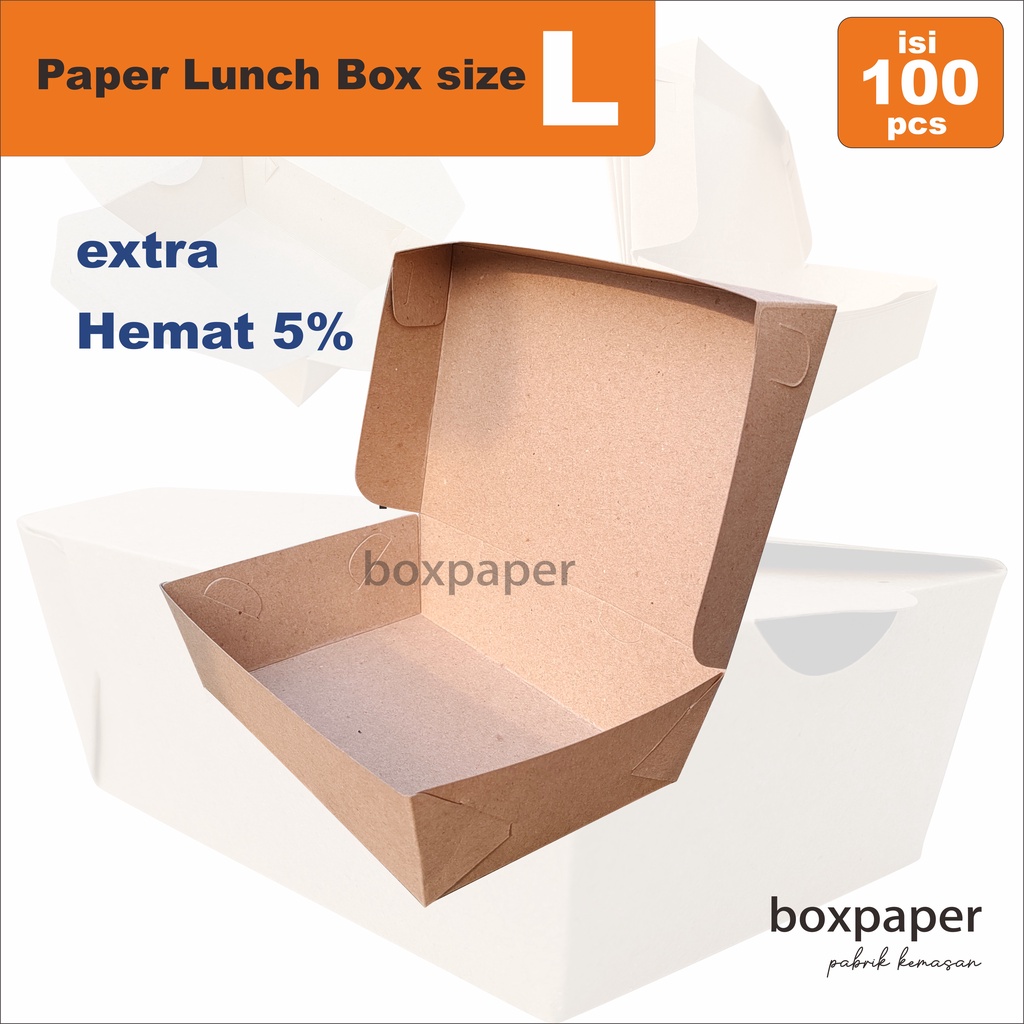 

Paper Lunch Box size L ( isi 100pcs) Dus Kertas Kertas Kemasan Murah Laminasi Kotak Nasi Ayam Geprek Goreng Bakar Kebuli Dimsum