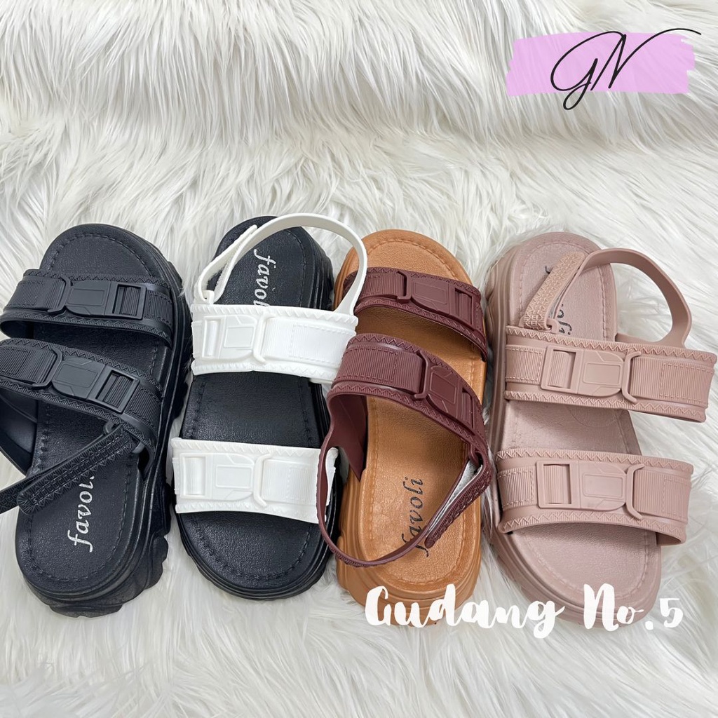 GN-2225-3 Sandal Gunung Fashion Model Tali Dua Tali Belakang Import Favoli PVC