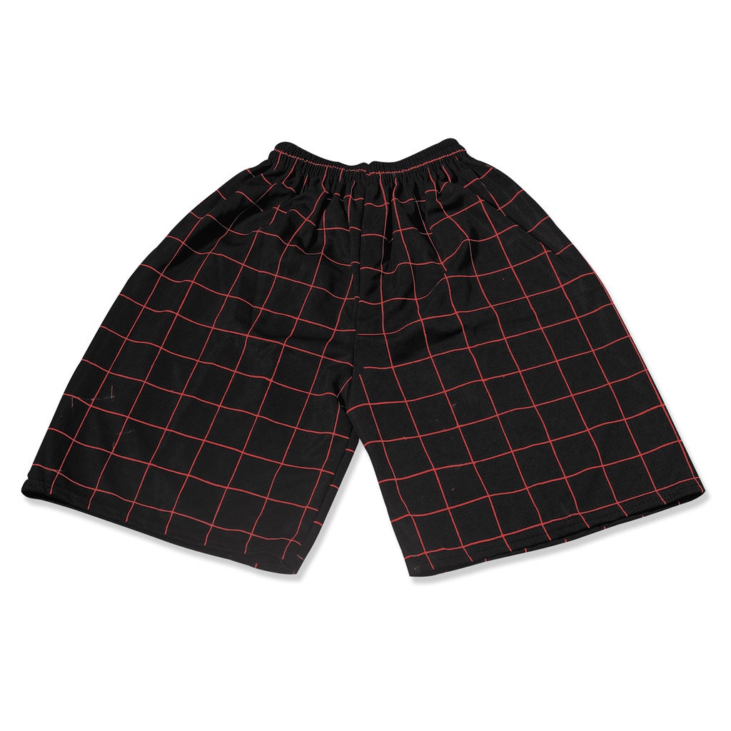 (1kg= 8pcs) Celana pendek olahraga/celana kolor/celana pendek pria/celana futsal/celana volly-TARTAN GARIS MERAH