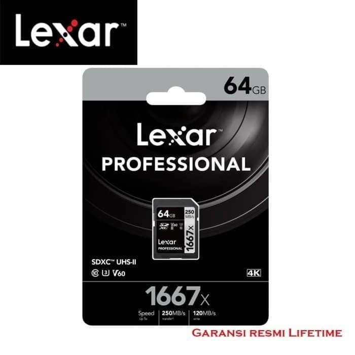 SD Card Lexar Professional SDXC 64GB V60 UHS-II 1667X Up To 250MB/s