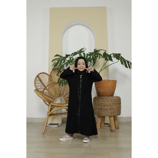 Gallery Exclusive Abaya Hitam Syari Gamis Bordir Turkey Anak Ziper Black