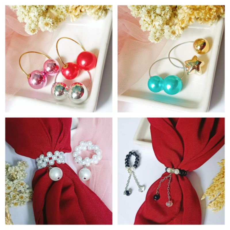 3 PCS PAKET RING HIJAB MUTIARA/ BROS CINCIN/ BROS KOLONG/ RING KOREA  MUTIARA GROSIR