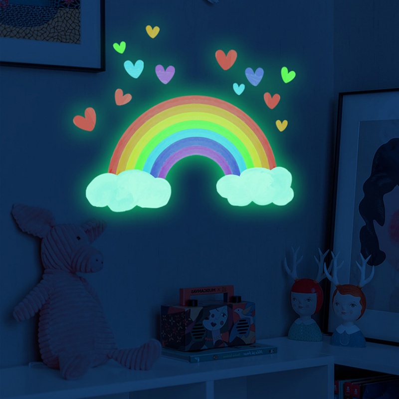 Stiker Dinding Motif Kartun Pelangi / Awan / Bintang Glow in the Dark Untuk Dekorasi Kamar Anak