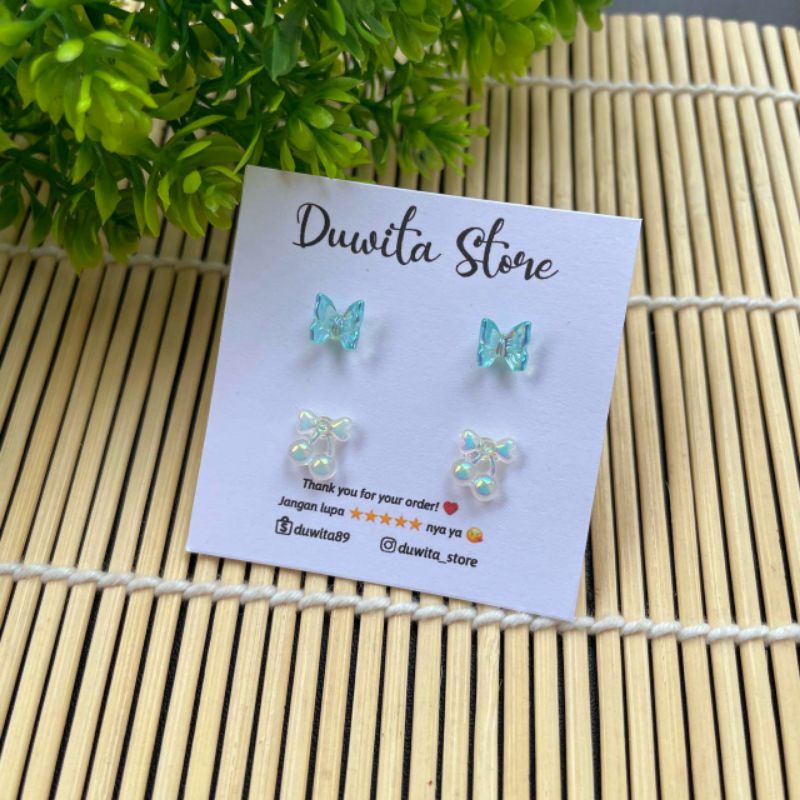 HANDMADE ANTING TUSUK PLASTIK ANAK/DEWASA MOTIF BUTTERFLY-CHERRY(BUNDLE)