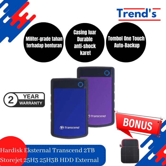 Hardisk Eksternal Storejet Transcend 2TB HDD External 25H3-25H3B