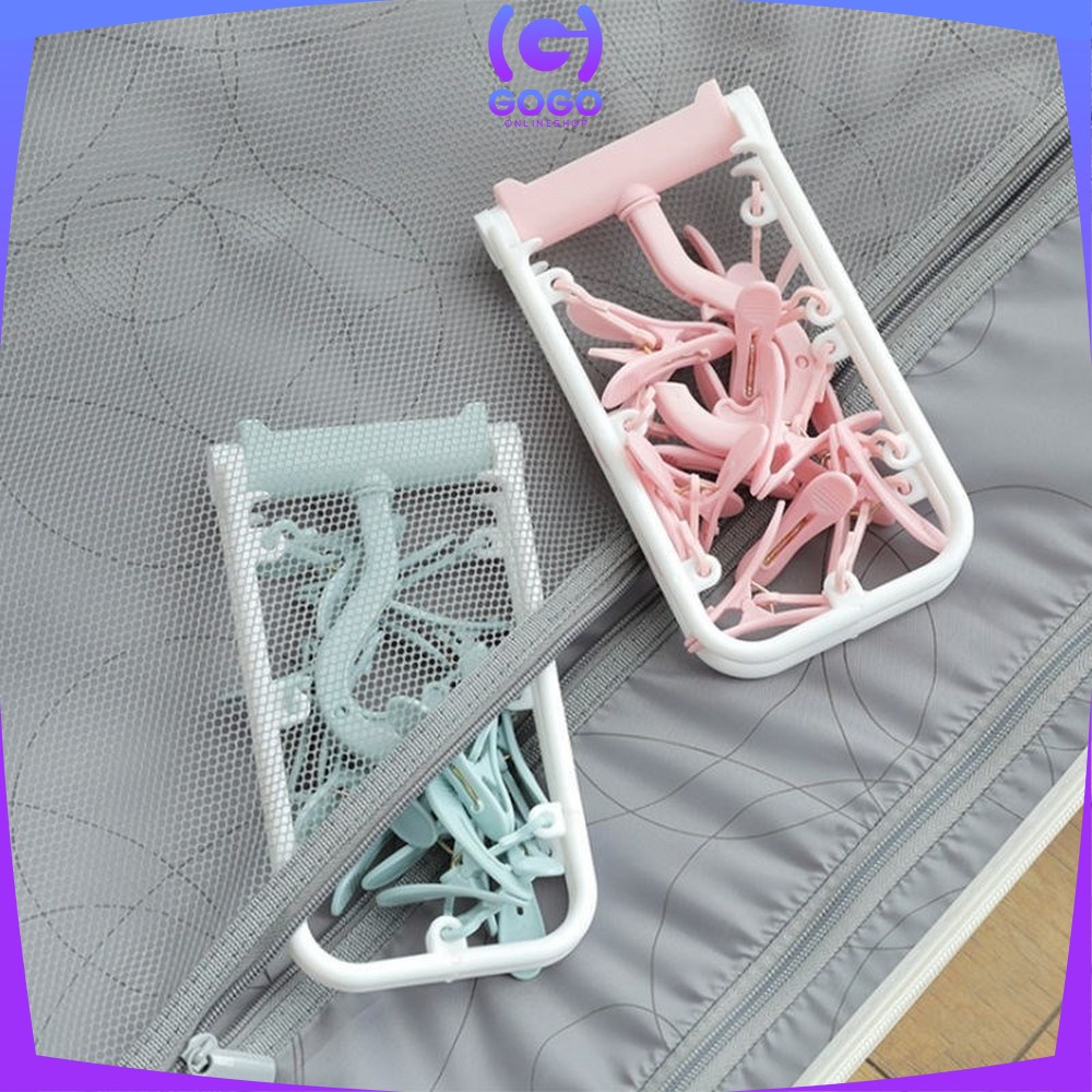 GOGO-C282 Gantungan Baju Lipat Jepitan 12IN1 / Hanger Jemuran Baju Plastik Tebal / Hanger Kaos Kaki / Gantungan Pakaian Dalam