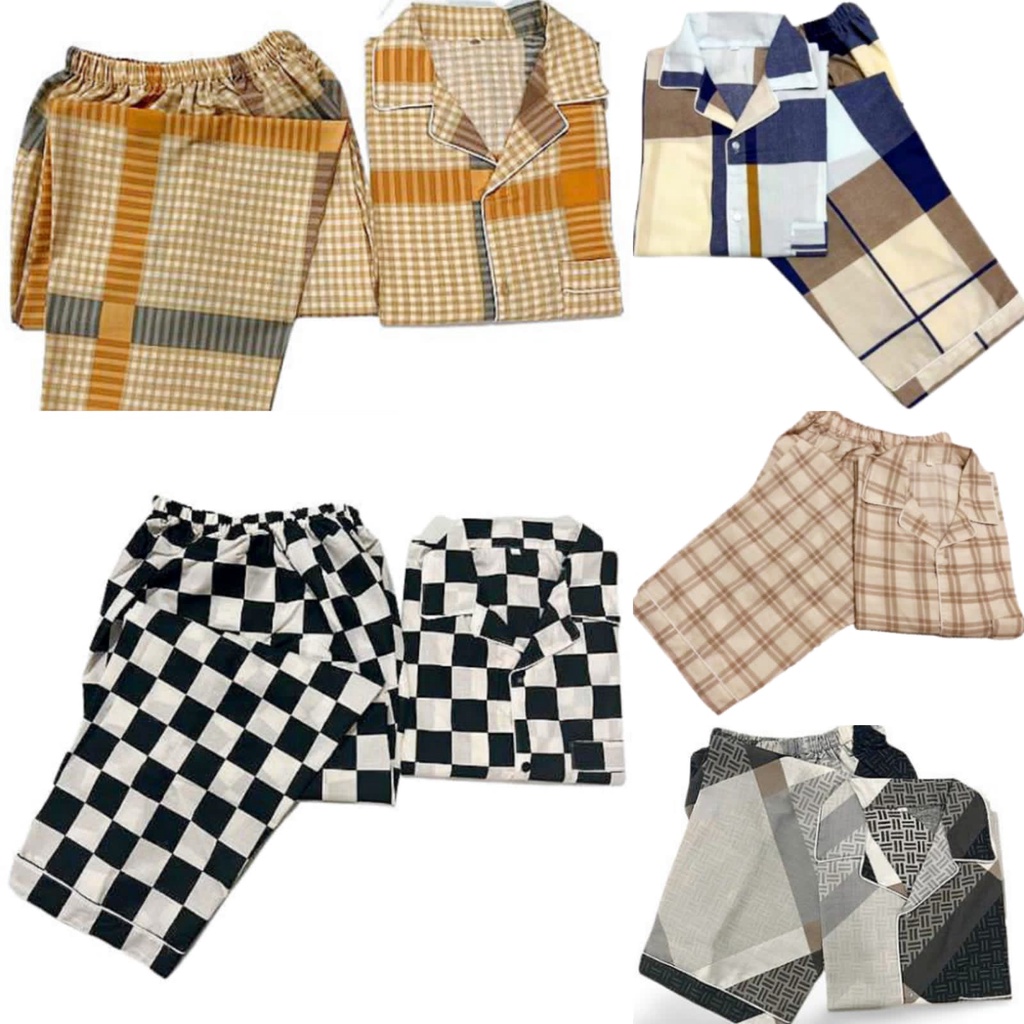 PIYAMA PRIA CELANA PANJANG LENGAN PENDEK / SET / JUMBO / ALL SIZE / BAJU TIDUR COWOK DEWASA