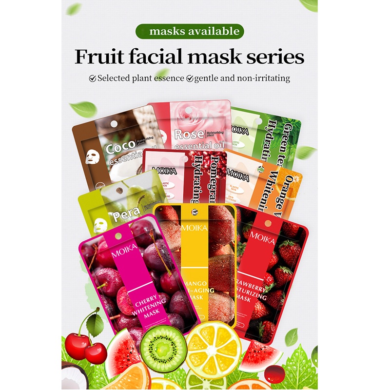 10piece Masker Wajah  Mask Peel Off Nature Hydrate Face Mask Organik Skin Care Natural Fruit Plant Facial Mask Moisturizing Oil-Control