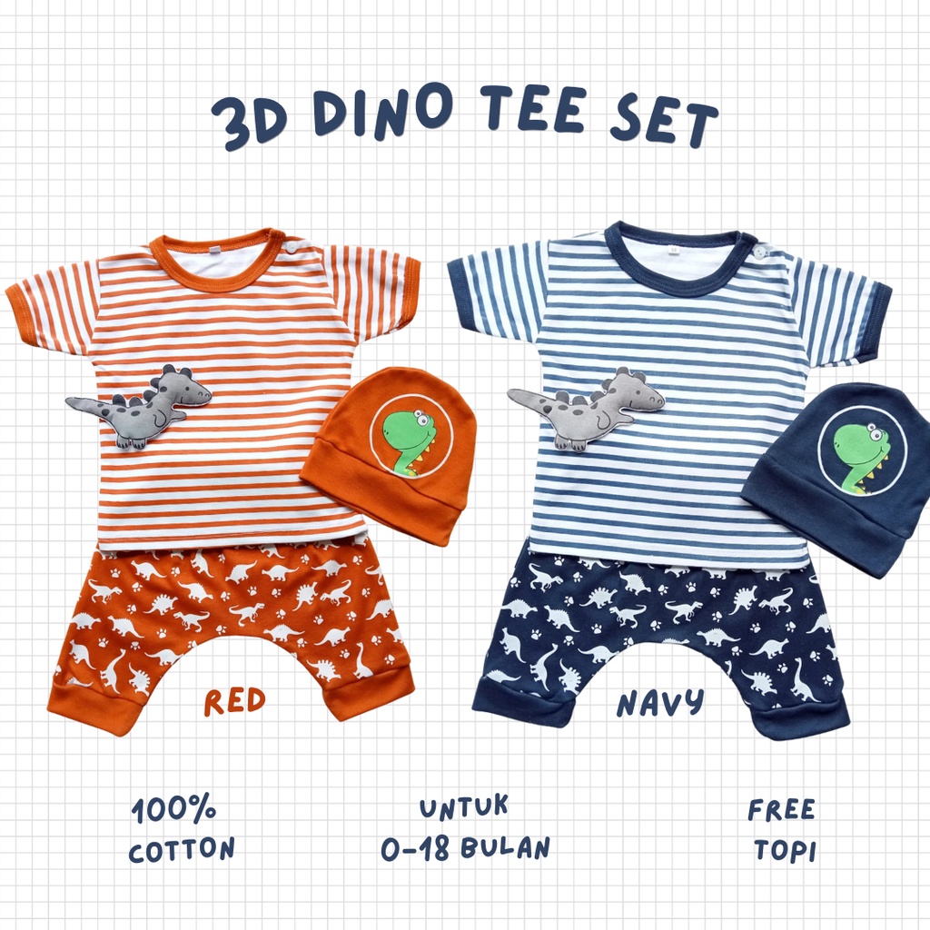 grosir 3d Stripe dino tee set