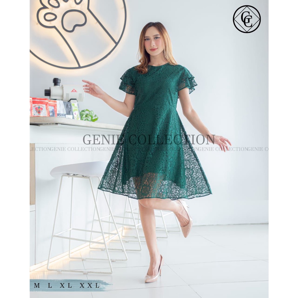 TERLARISS ‼ Dress Brokat Remaja Modern~Dress brokat tingkat~Midi dress~Dress natal dan tahun baru~Dr