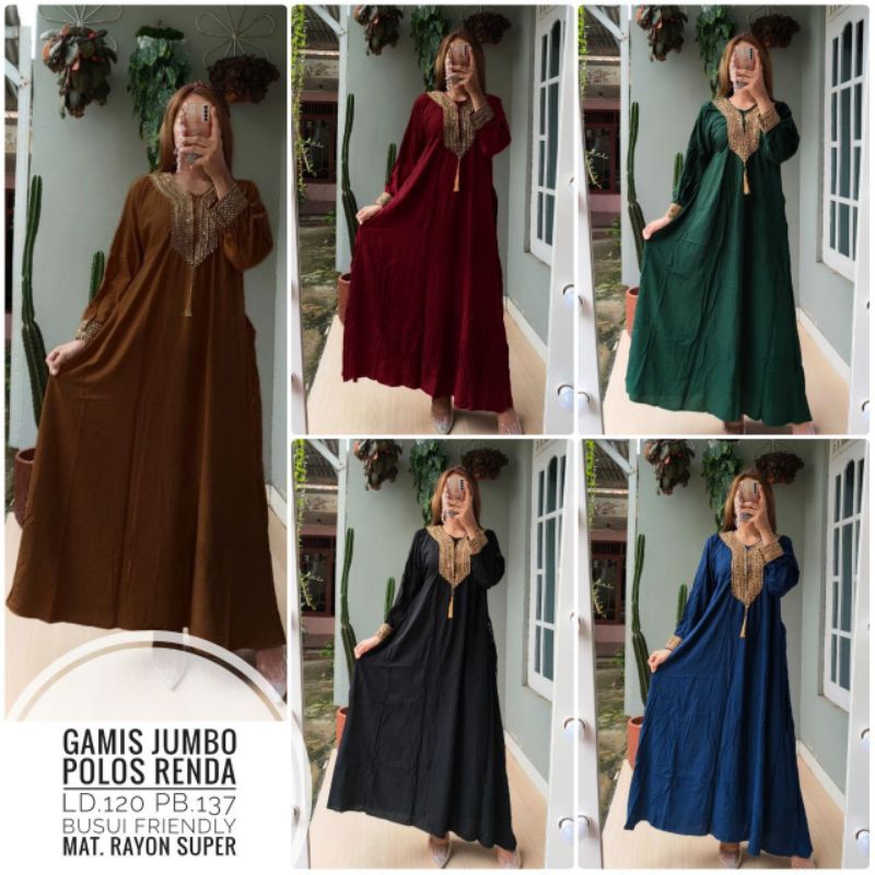 gamis polos renda jumbo