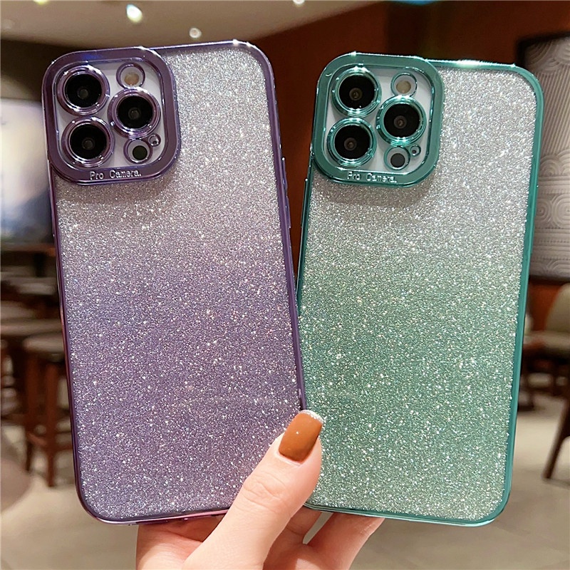 IPHONE Casing Transparan glitter Gradasi Plating Kompatibel Dengan Iphone14 13 12 11 Pro Max14 Plus X XS MAX XR Casing Soft shockproof Anti Jatuh