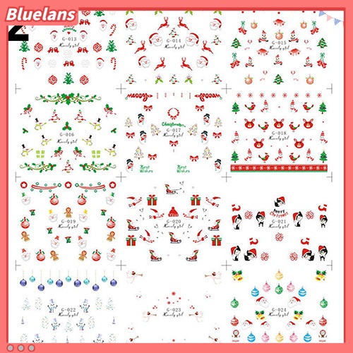 Stiker Nail Art Desain Snowflakes Snowmen 3D Untuk Dekorasi Natal