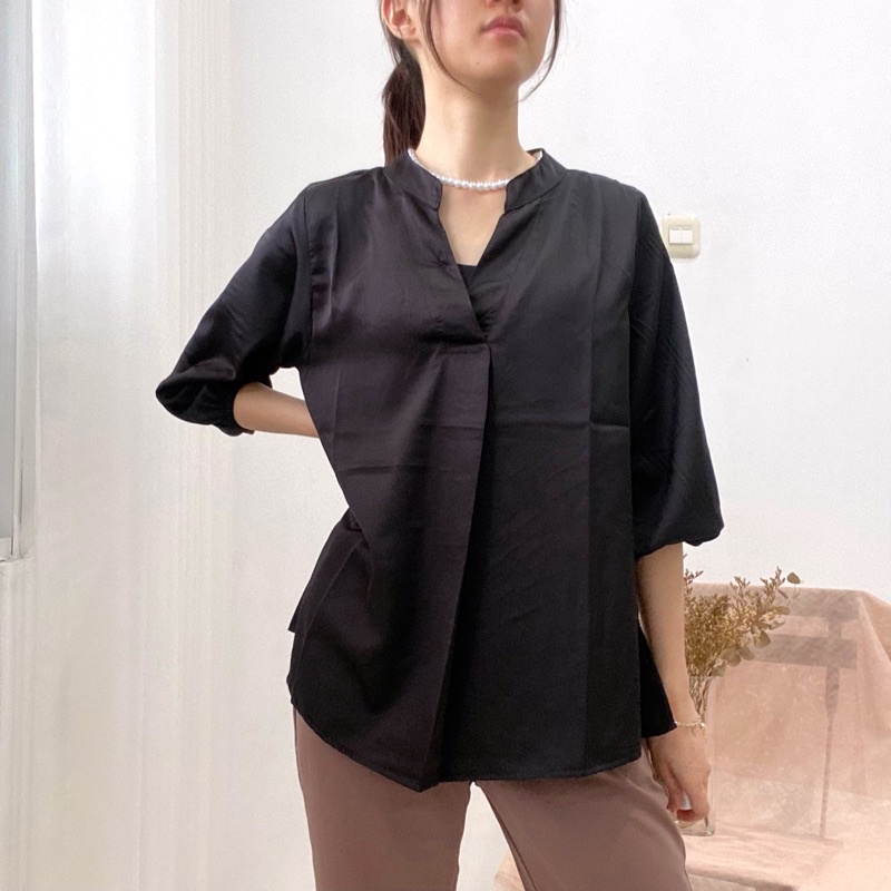 [Satin] FERO Blouse Satin Wanita / V-Neck Blus Kerah Kerja Wanita Formal 0394