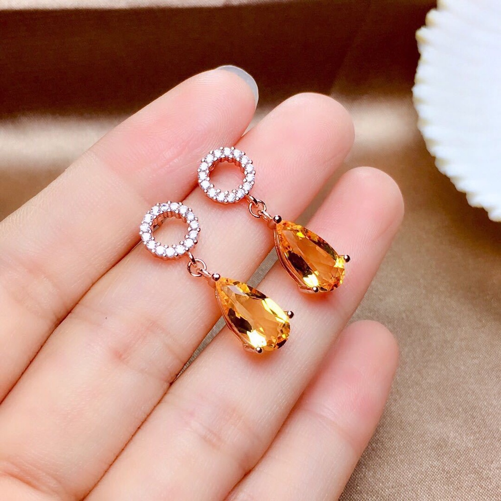 Goldkingdom Perhiasan Fashion 24K Bangkok Aksesoris Ready Stock Topaz Liontin Kristal Transparan Gloss Tuntas Berlapis925 Sterling Silver Topaz Biru Stud